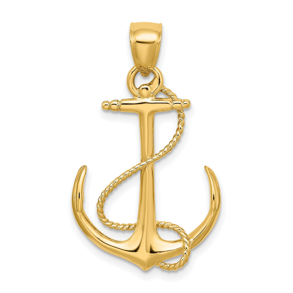 14k Yellow Gold Anchor Pendant with Rope Detail, Nautical Christian Symbol for Men and Unisex