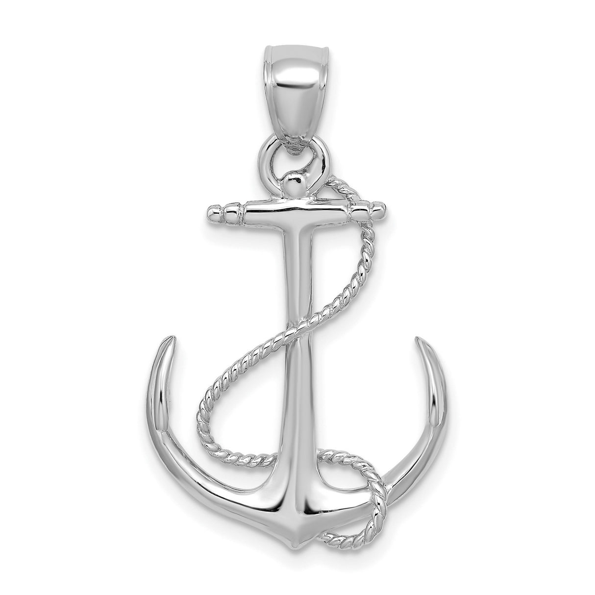 14k White Gold Anchor Rope Pendant, Nautical Christian Charm, Symbol of Faith and Strength