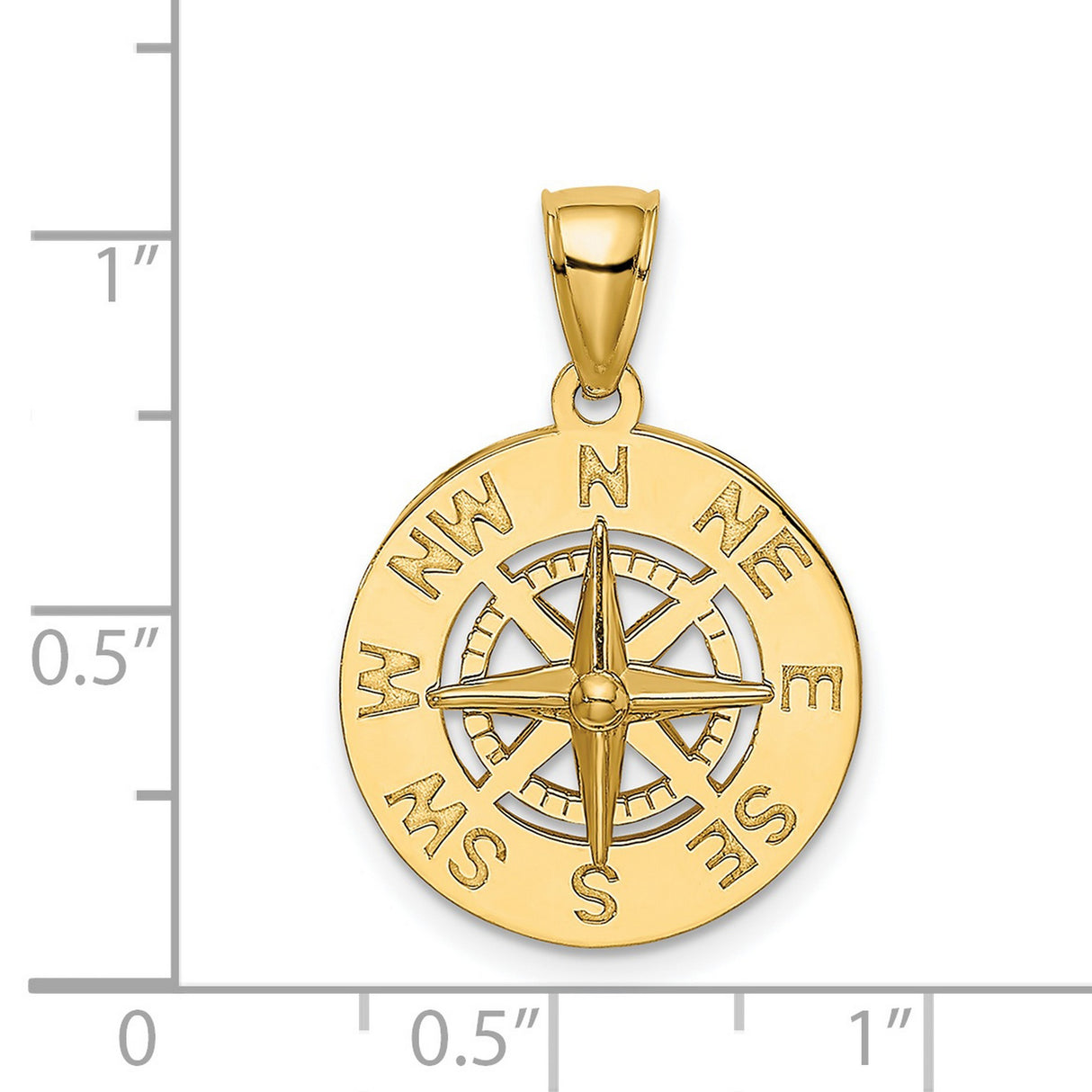 14k Yellow Gold Compass Pendant with Cardinal Directions, Nautical Medallion Design