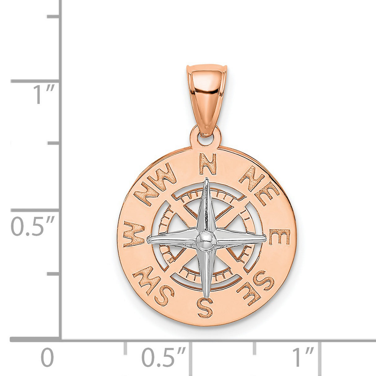 14k White and Rose Gold Compass Pendant, Nautical Direction Charm, Travel Jewelry for Women