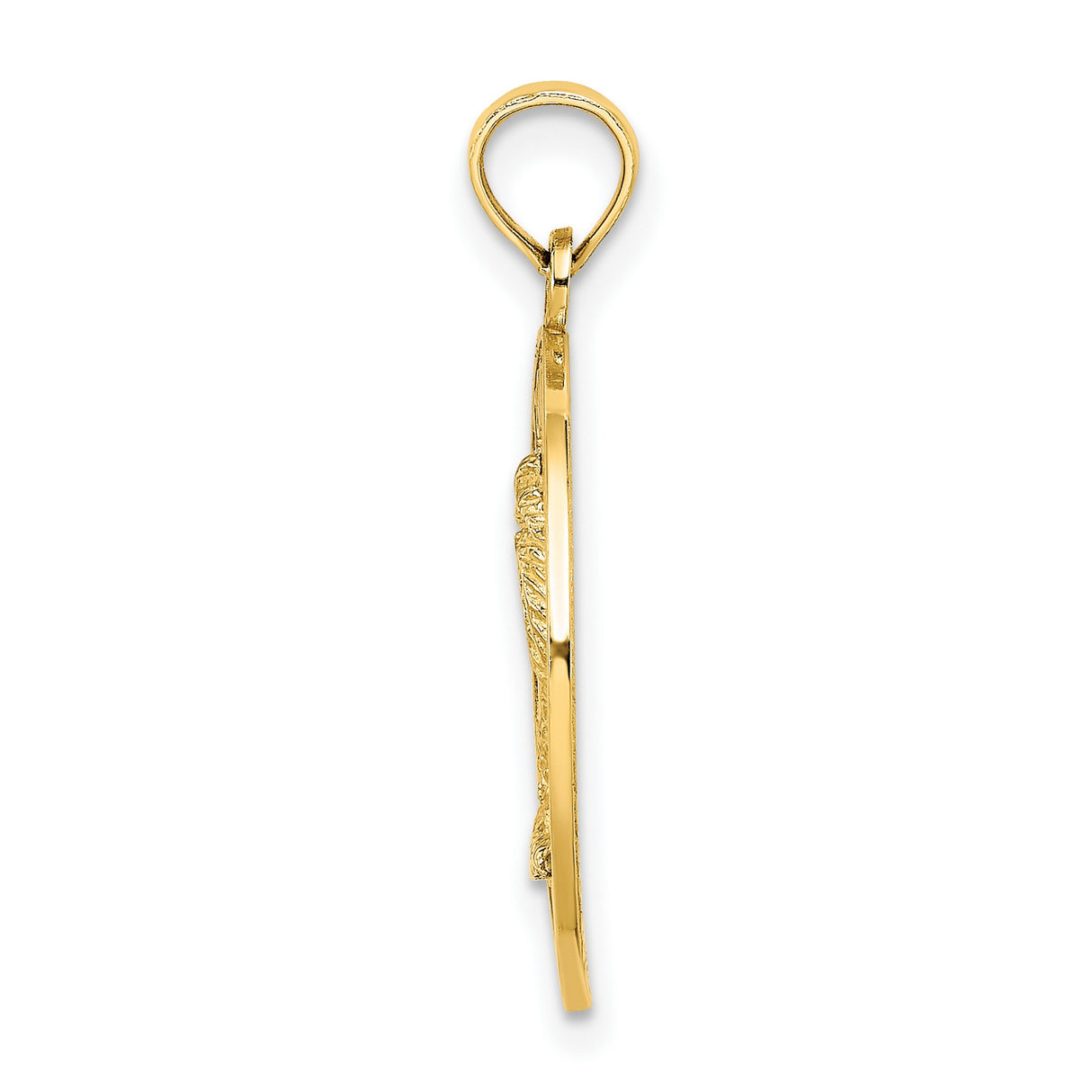 Hilton Head Words with Palm Tree in Round Dime Size Charm Pendant in Real 14k Yellow Gold