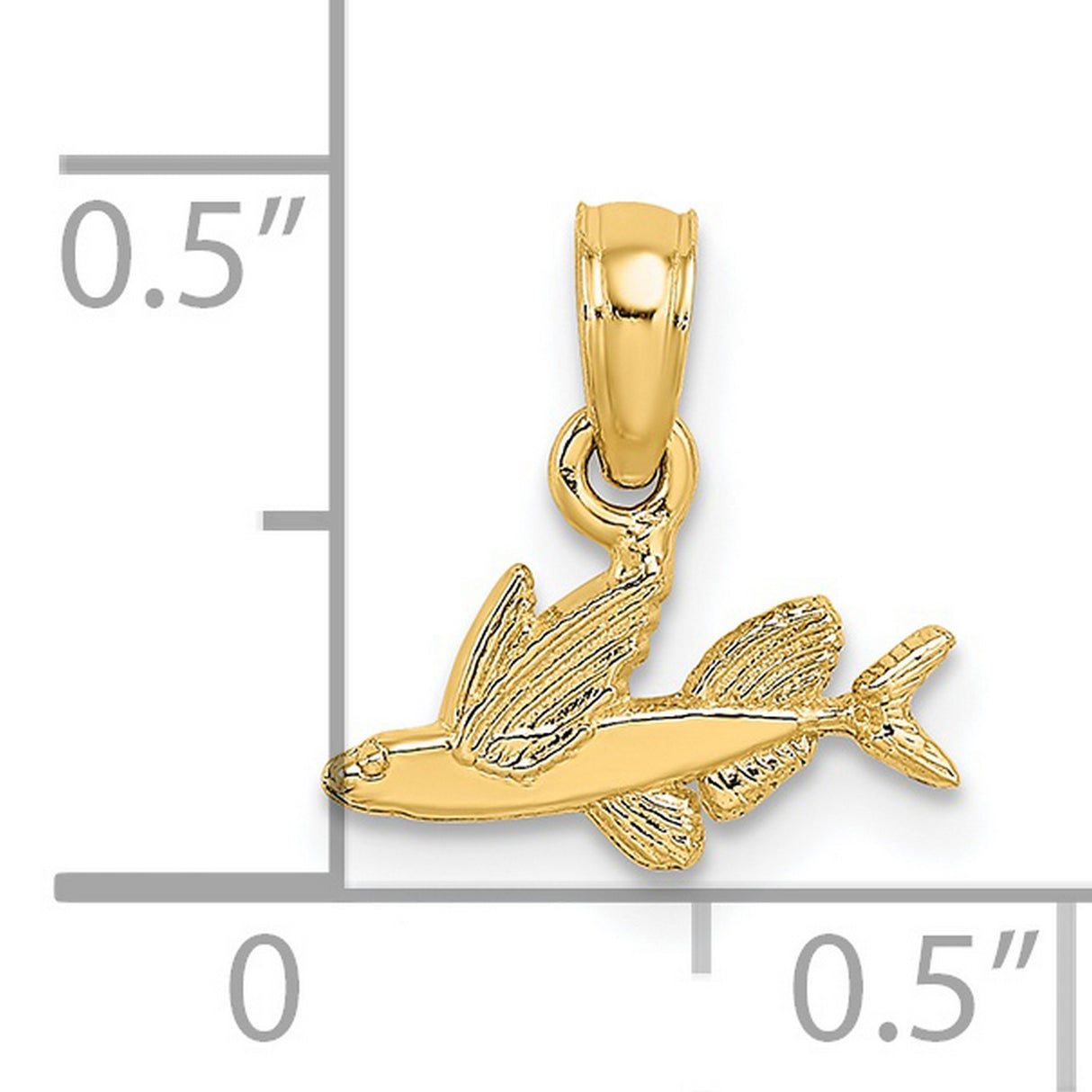 14k Yellow Gold Flying Fish Pendant, Lightweight Ocean Animal Nautical Jewelry for Women and Unisex
