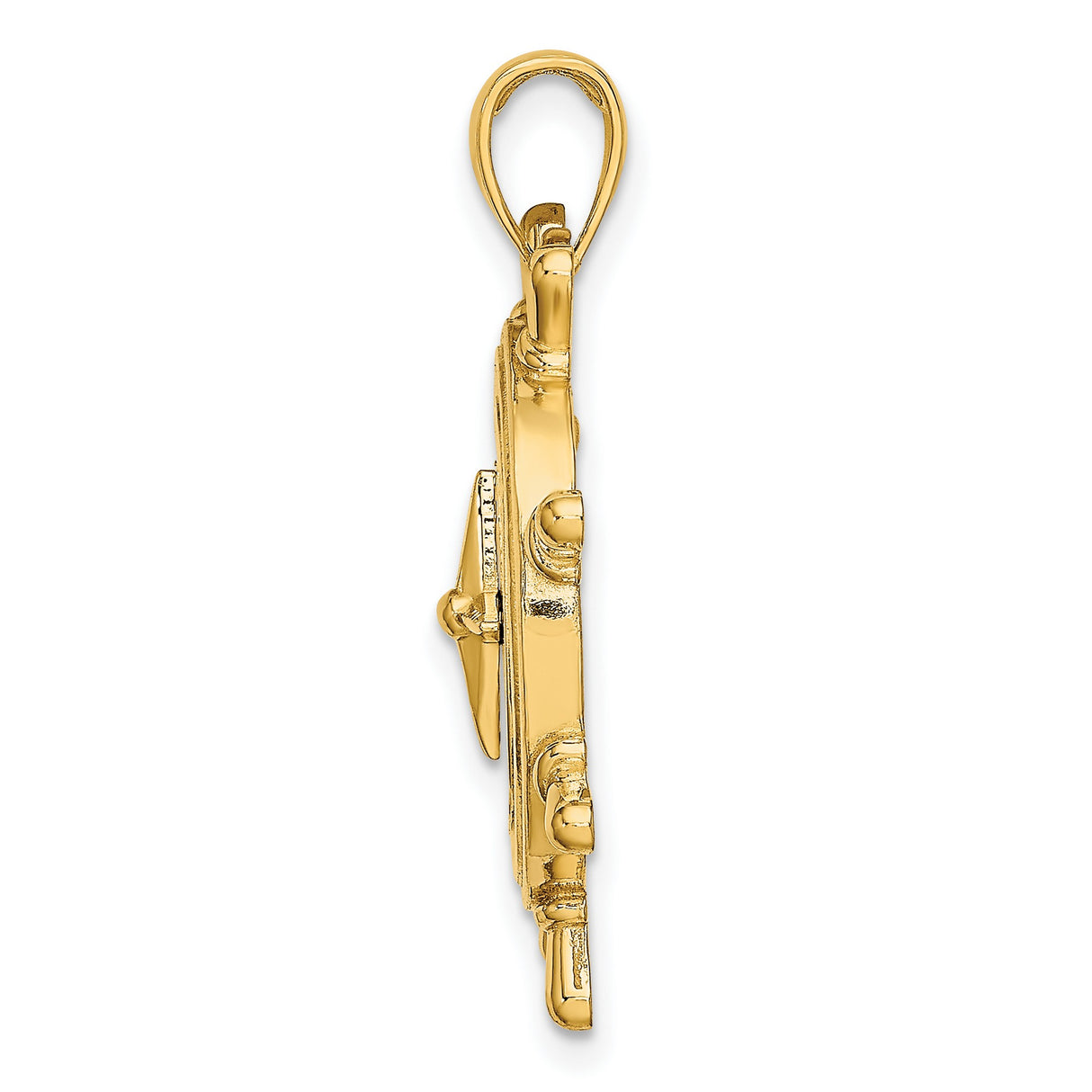 14k Yellow Gold Nautical Ship Wheel Pendant with Compass Rose Design