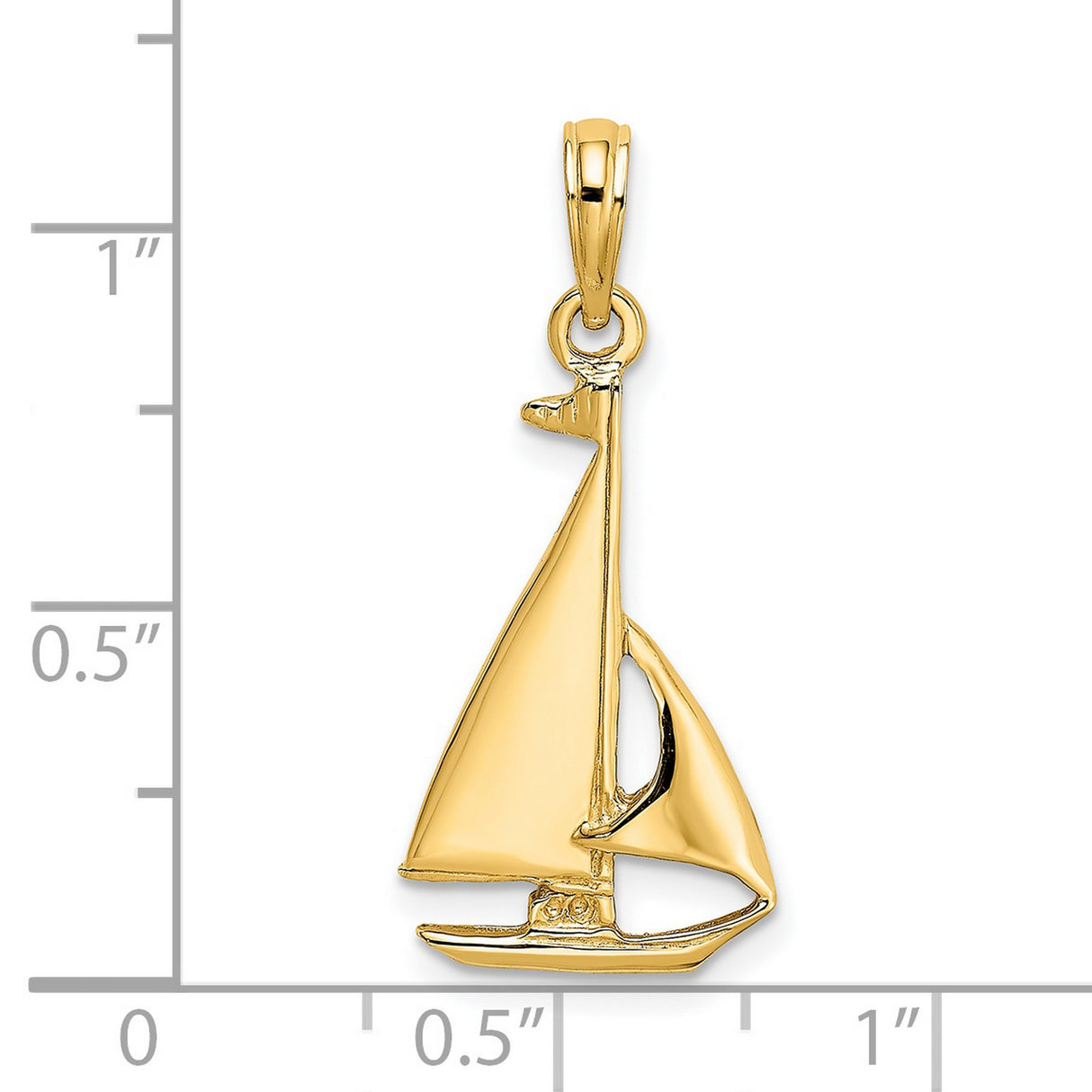 14k Yellow Gold Sailboat Pendant with Detailed Sail Design, Nautical Maritime Charm