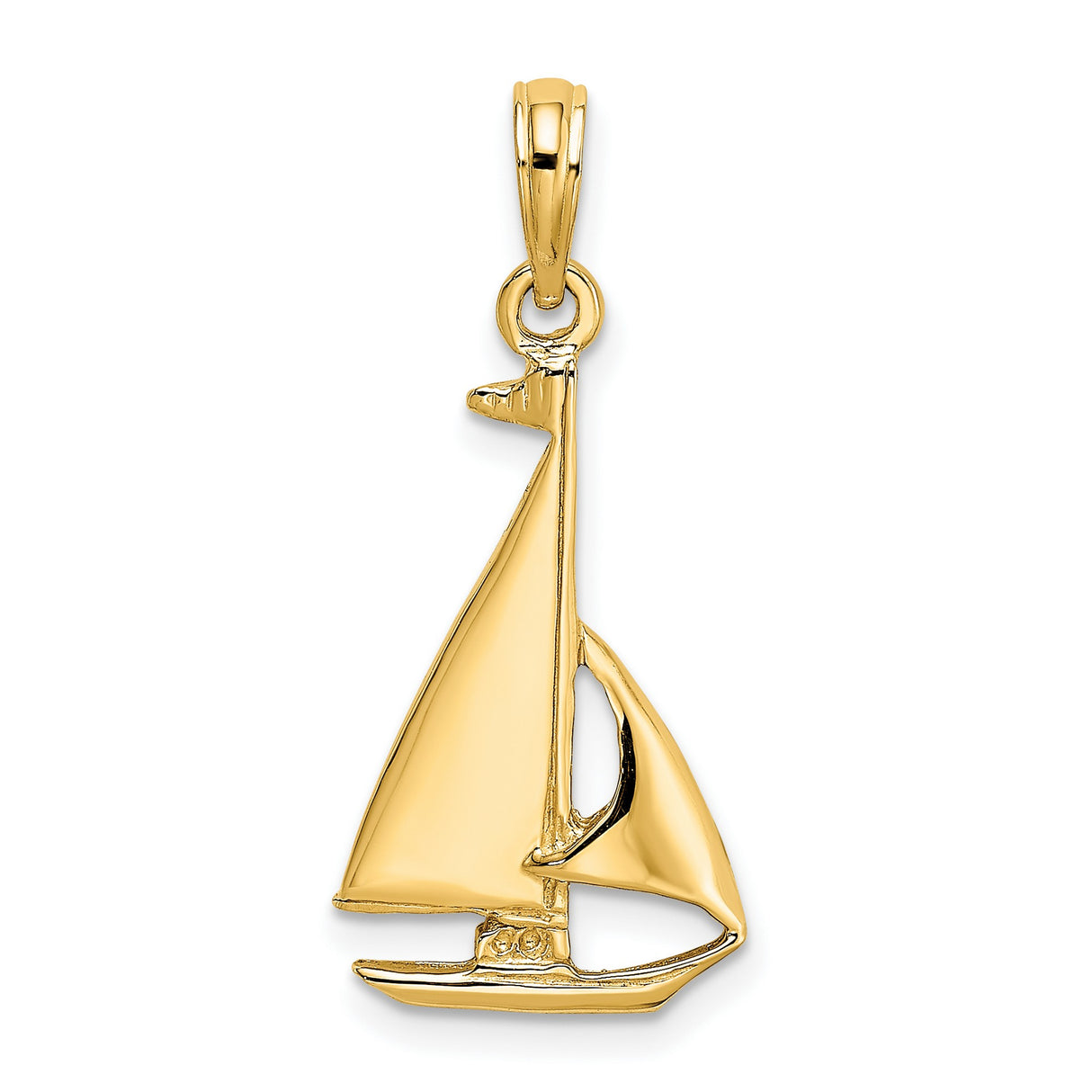 14k Yellow Gold Sailboat Pendant with Detailed Sail Design, Nautical Maritime Charm