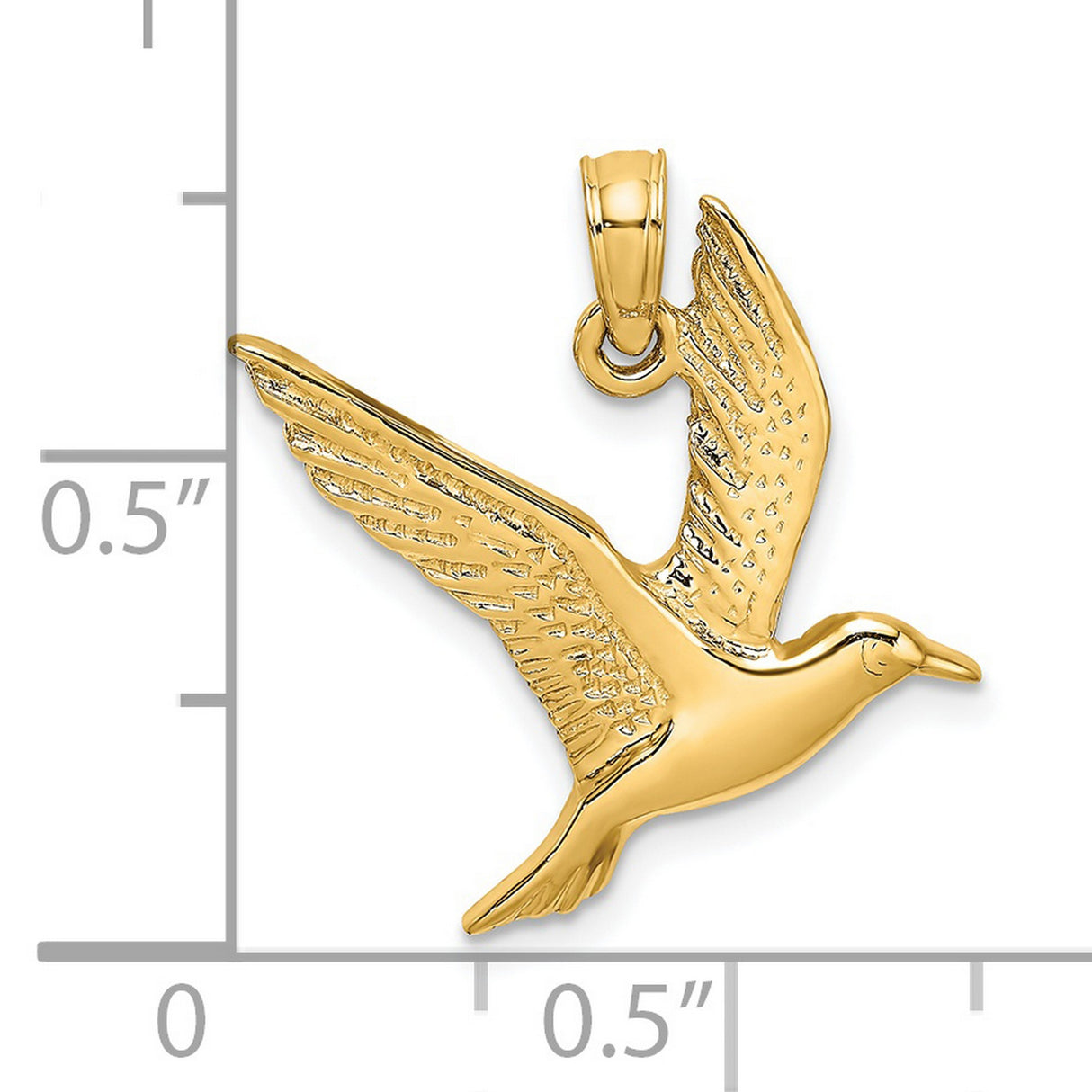 Polished and Seagull Flying Charm Pendant in Real 14k Yellow Gold