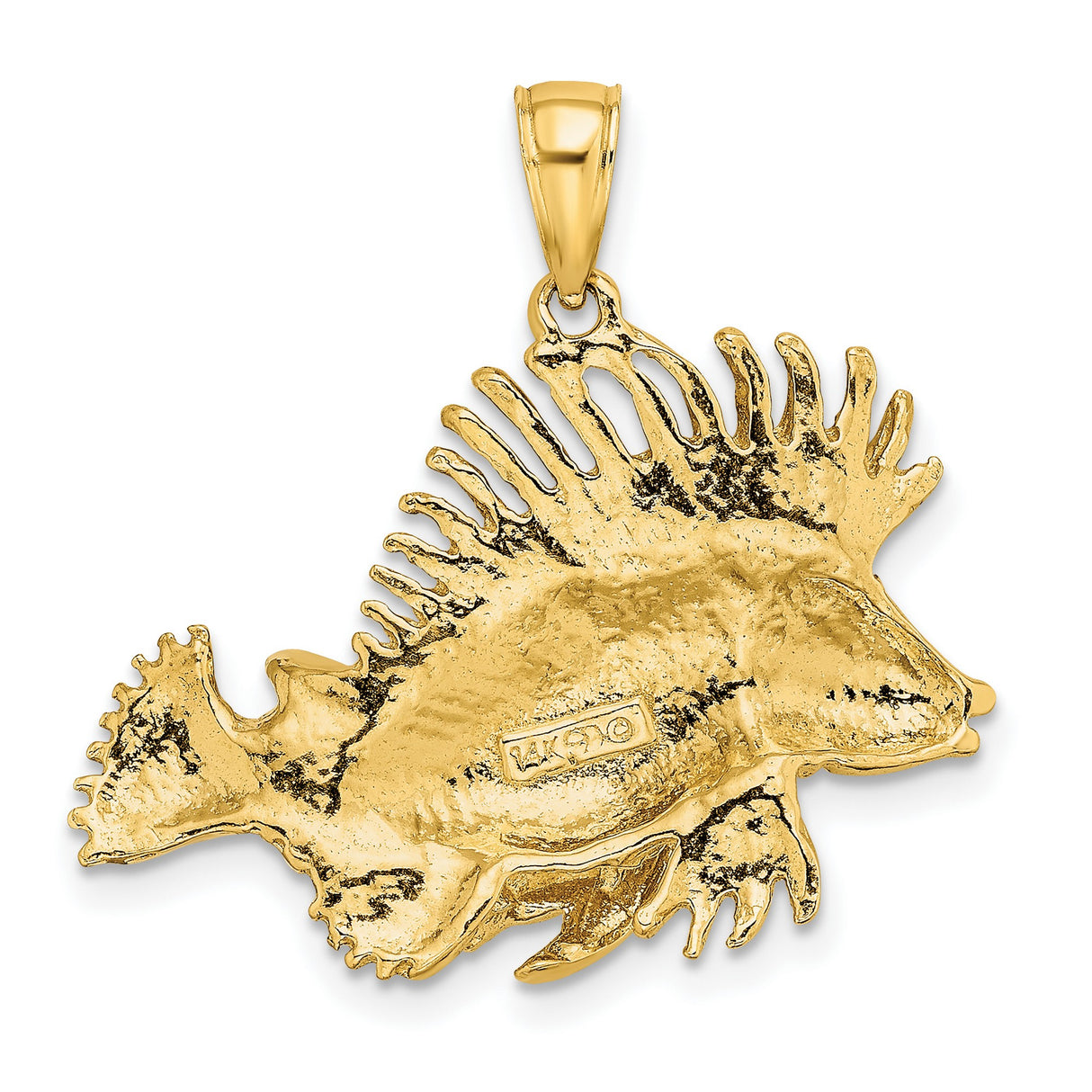 14k Yellow Gold Lionfish Pendant with Textured Fins, Ocean-Inspired Marine Life Charm