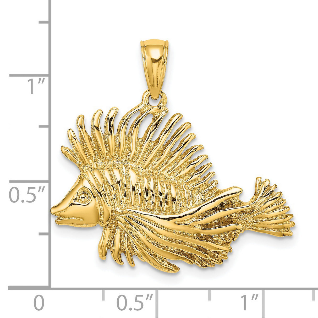 14k Yellow Gold Lionfish Pendant with Textured Fins, Ocean-Inspired Marine Life Charm