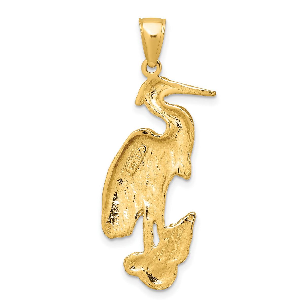 14k Yellow Gold Heron Pendant, Realistic Wildlife Charm with Nature-Inspired Detail