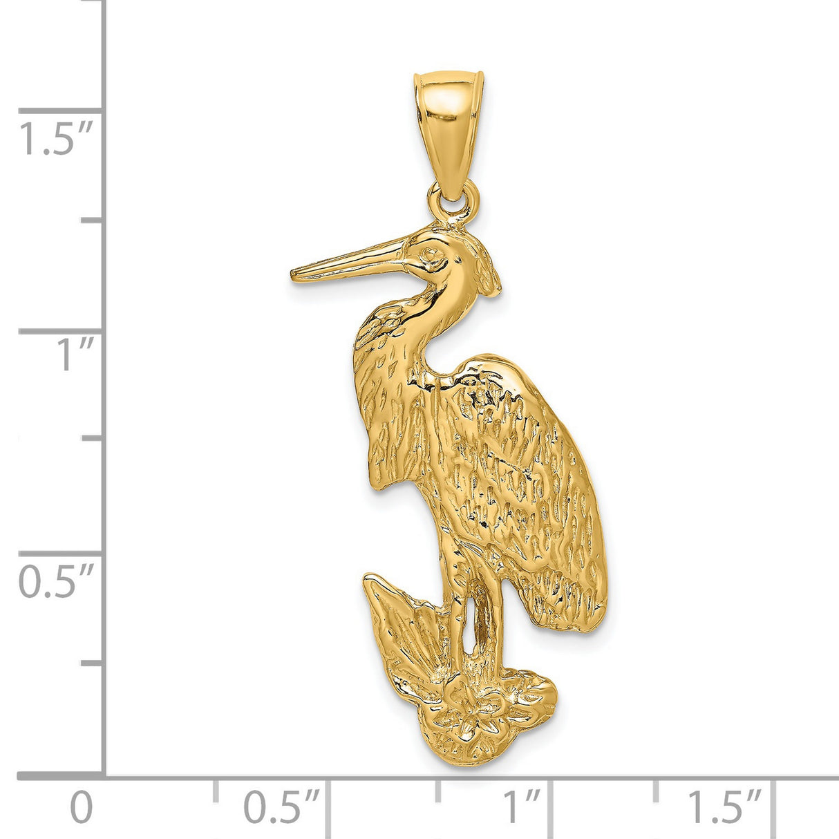 14k Yellow Gold Heron Pendant, Realistic Wildlife Charm with Nature-Inspired Detail