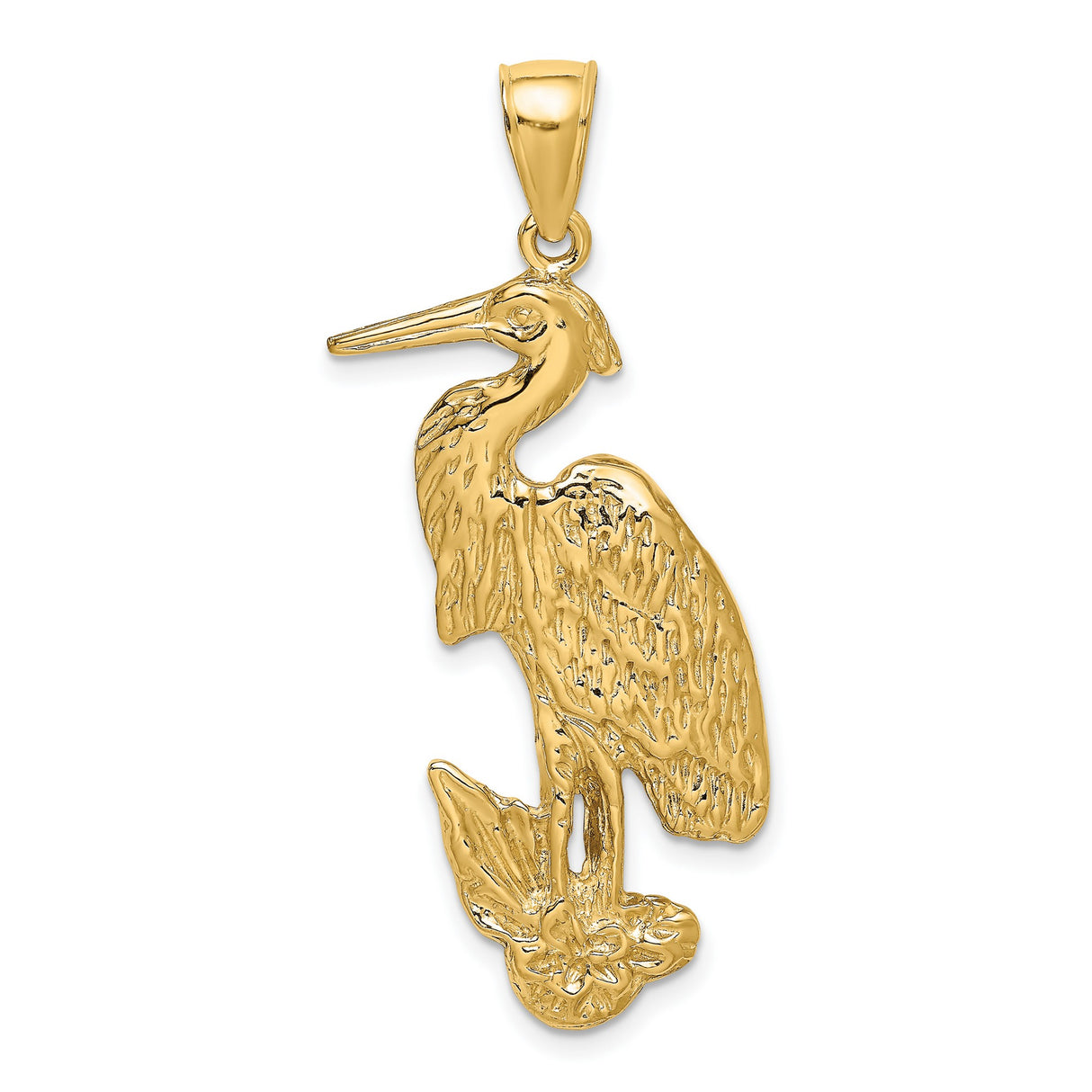 14k Yellow Gold Heron Pendant, Realistic Wildlife Charm with Nature-Inspired Detail
