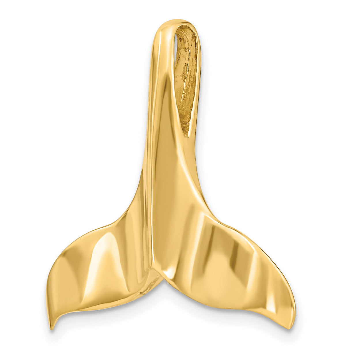 14k Yellow Gold Whale Tail Pendant, Nautical Ocean Theme Charm, Unisex Coastal Jewelry