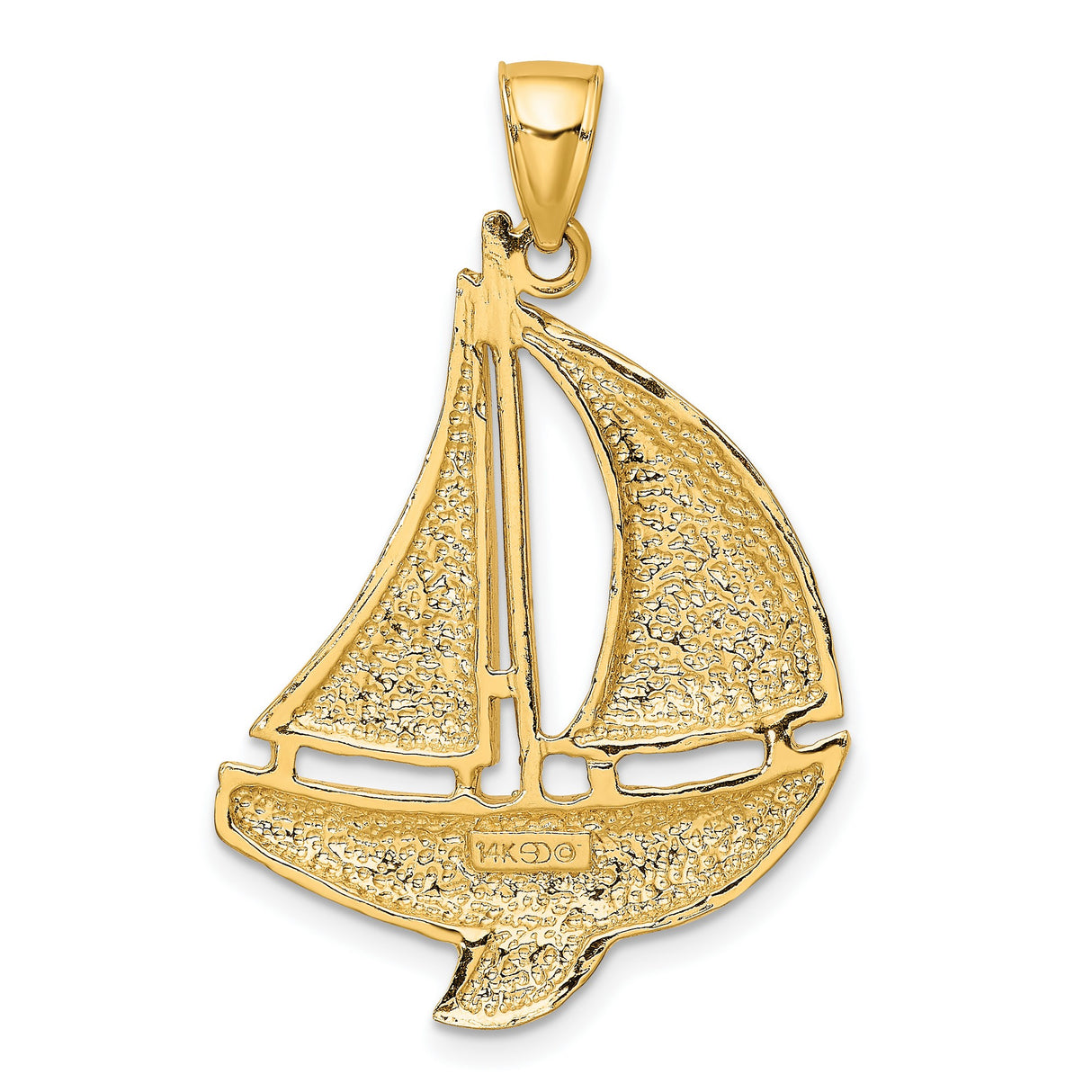 14k Yellow Gold Sailboat Pendant with Open Sail Design, Nautical Charm for Boating Enthusiasts