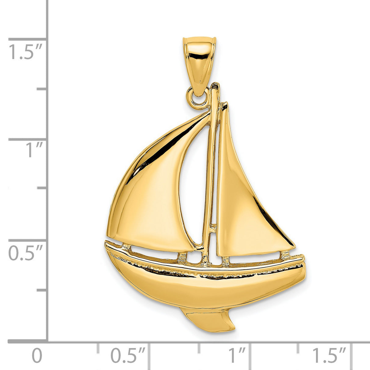 14k Yellow Gold Sailboat Pendant with Open Sail Design, Nautical Charm for Boating Enthusiasts