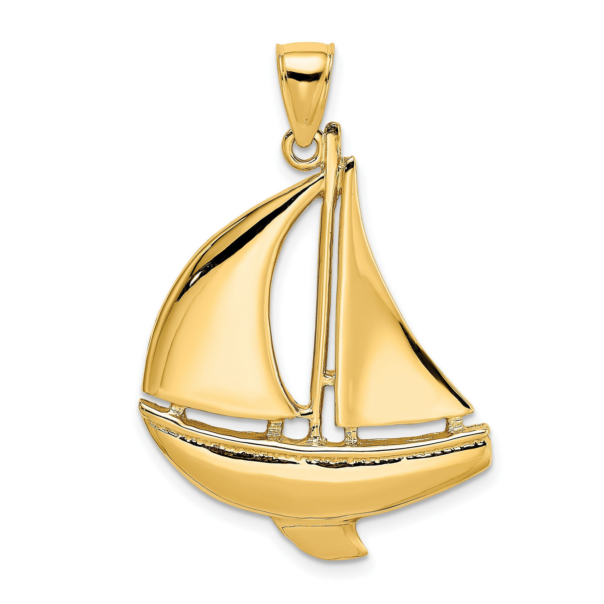 14k Yellow Gold Sailboat Pendant with Open Sail Design, Nautical Charm for Boating Enthusiasts
