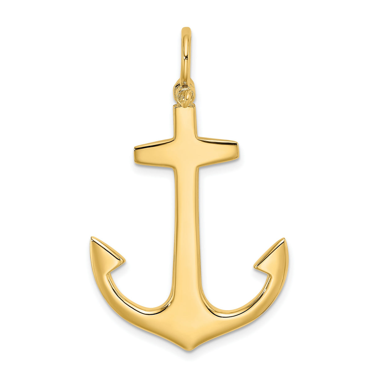 14k Yellow Gold Anchor Pendant, Polished Nautical Faith Symbol for Men and Women