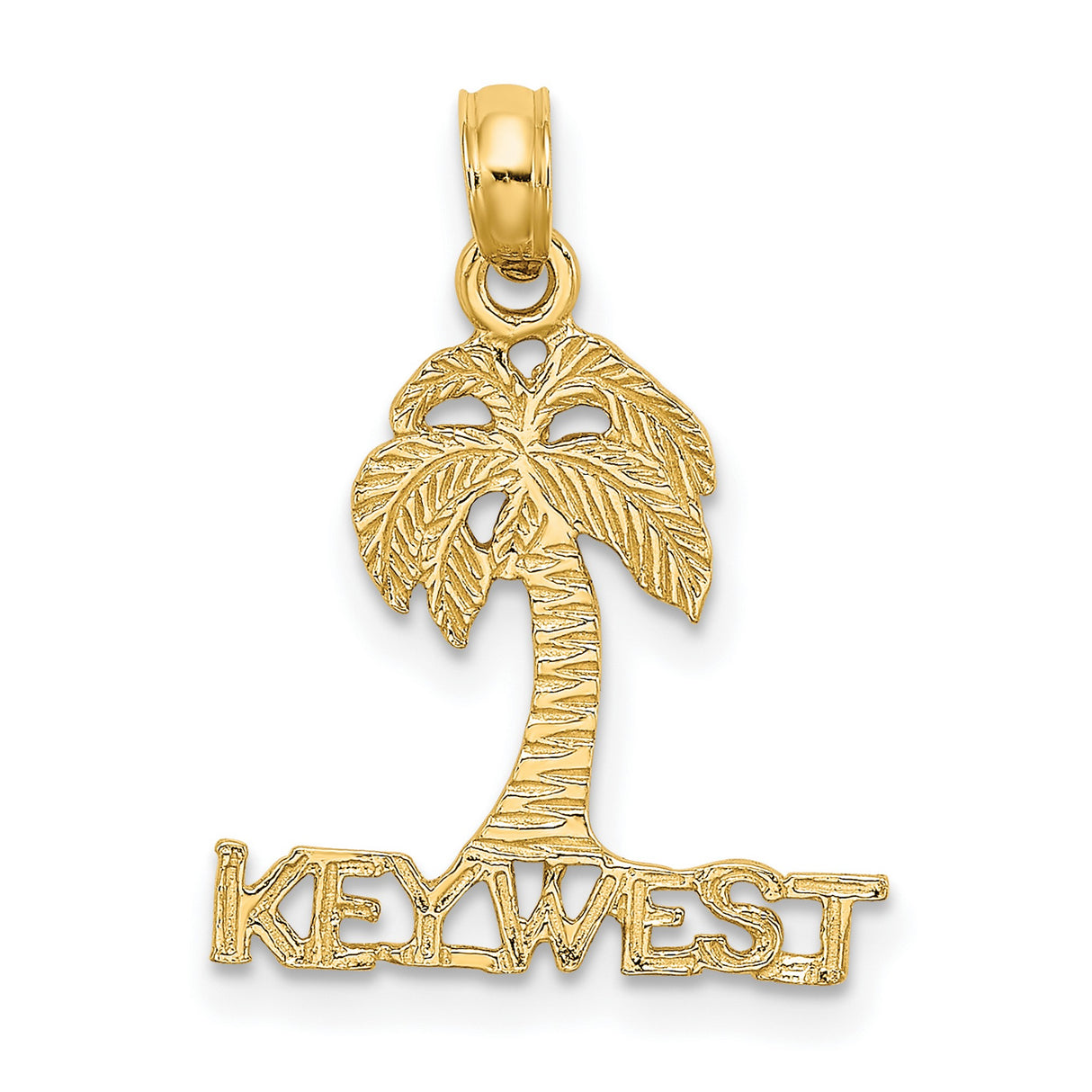 14k Yellow Gold Palm Tree Pendant, Tropical Key West Design for Women or Unisex