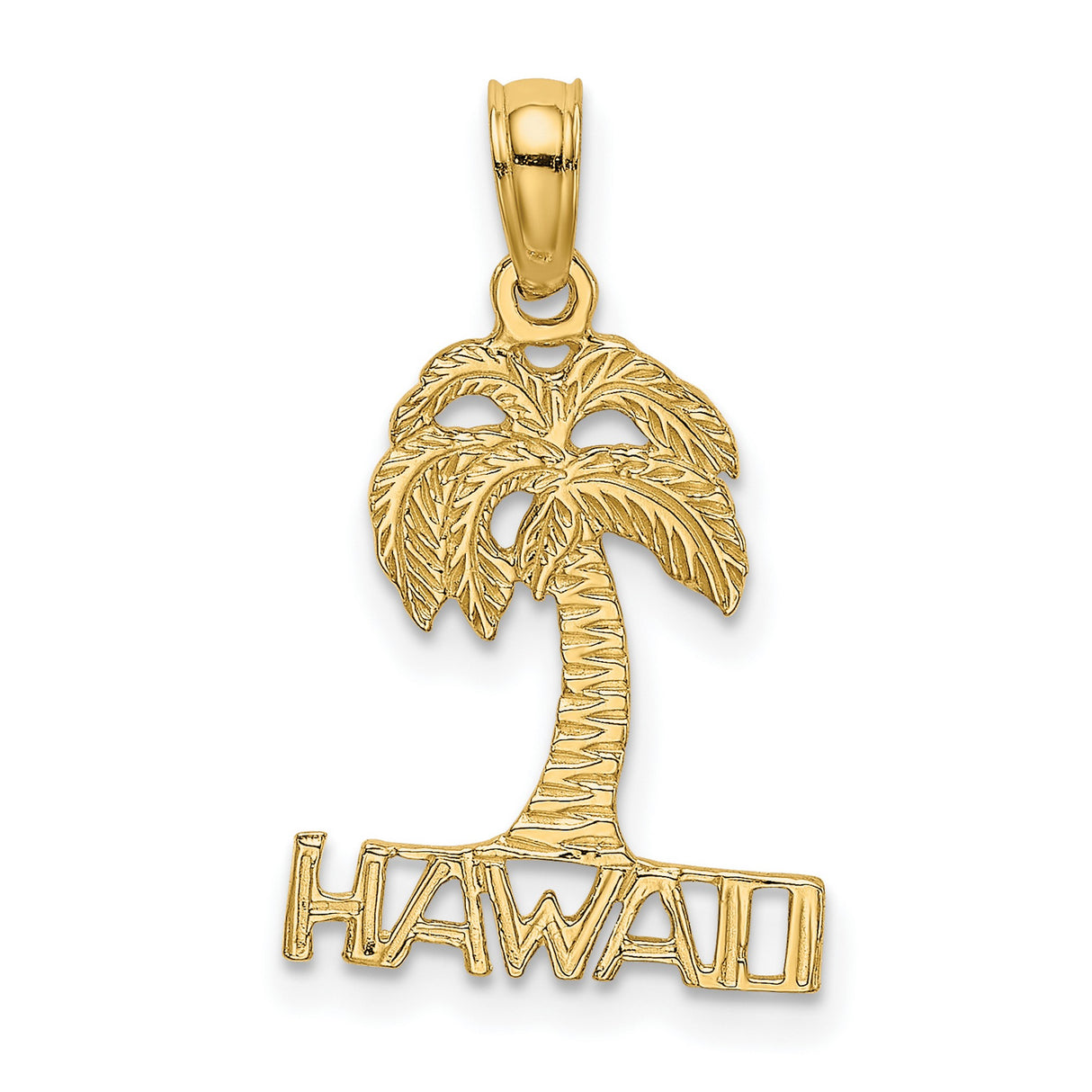 14k Yellow Gold Palm Tree Pendant, Tropical Island Charm for Women or Unisex