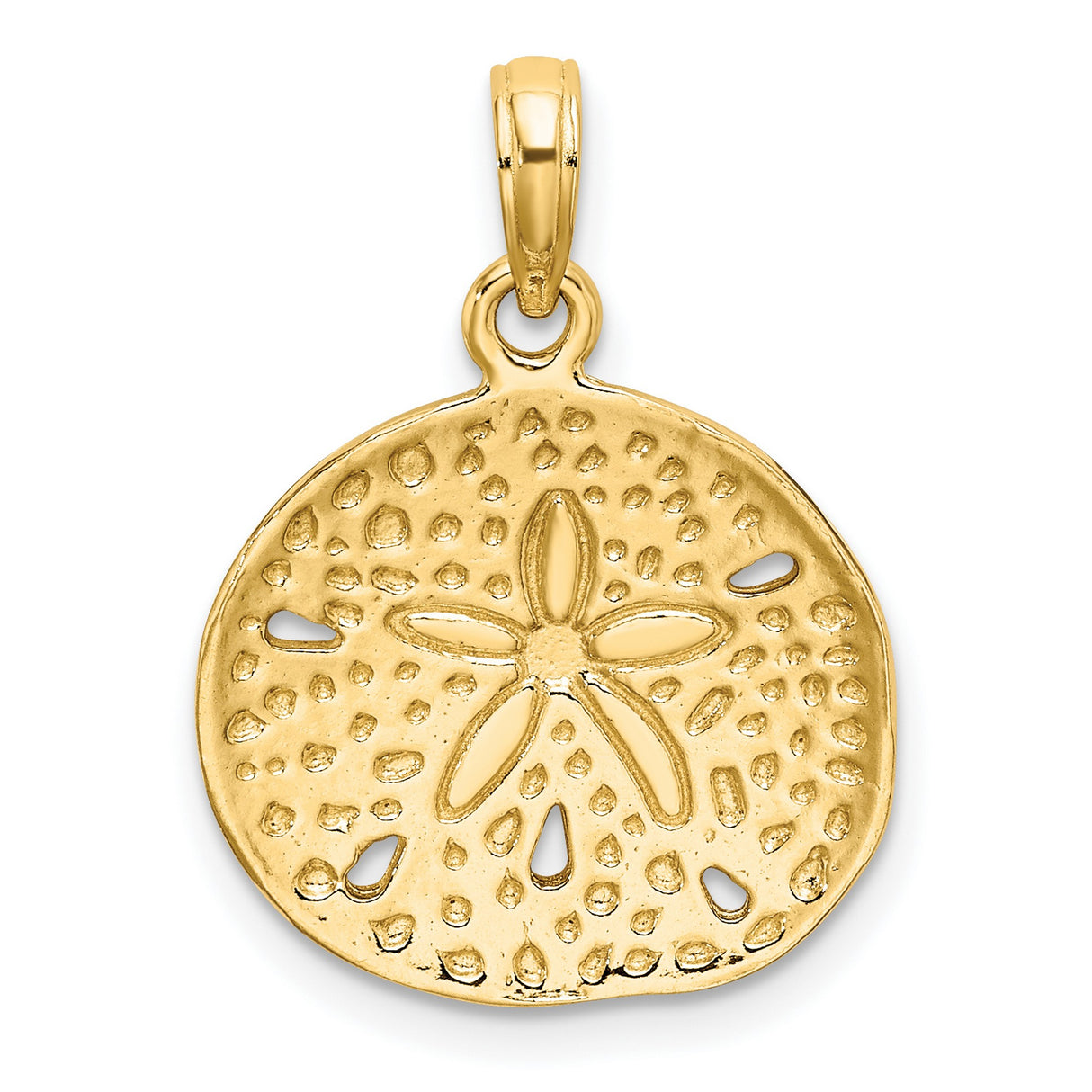 14k Yellow Gold Sand Dollar Pendant, Textured Nautical Beach Charm for Women