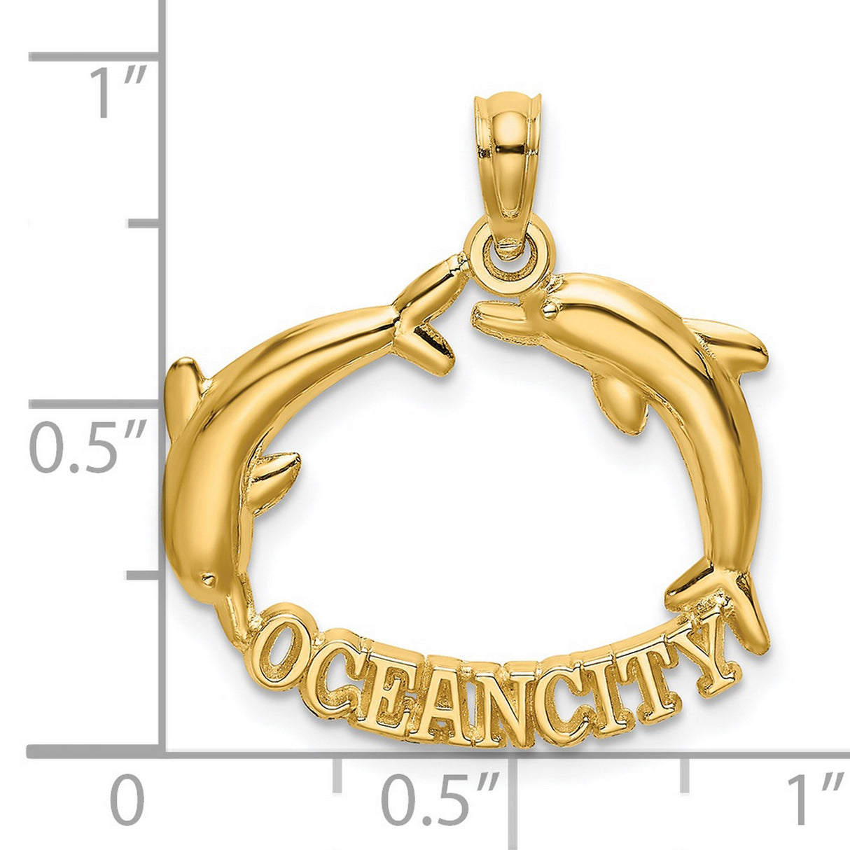 14k Yellow Gold Dolphin Circle Pendant with Two Dolphins and Nautical Symbol