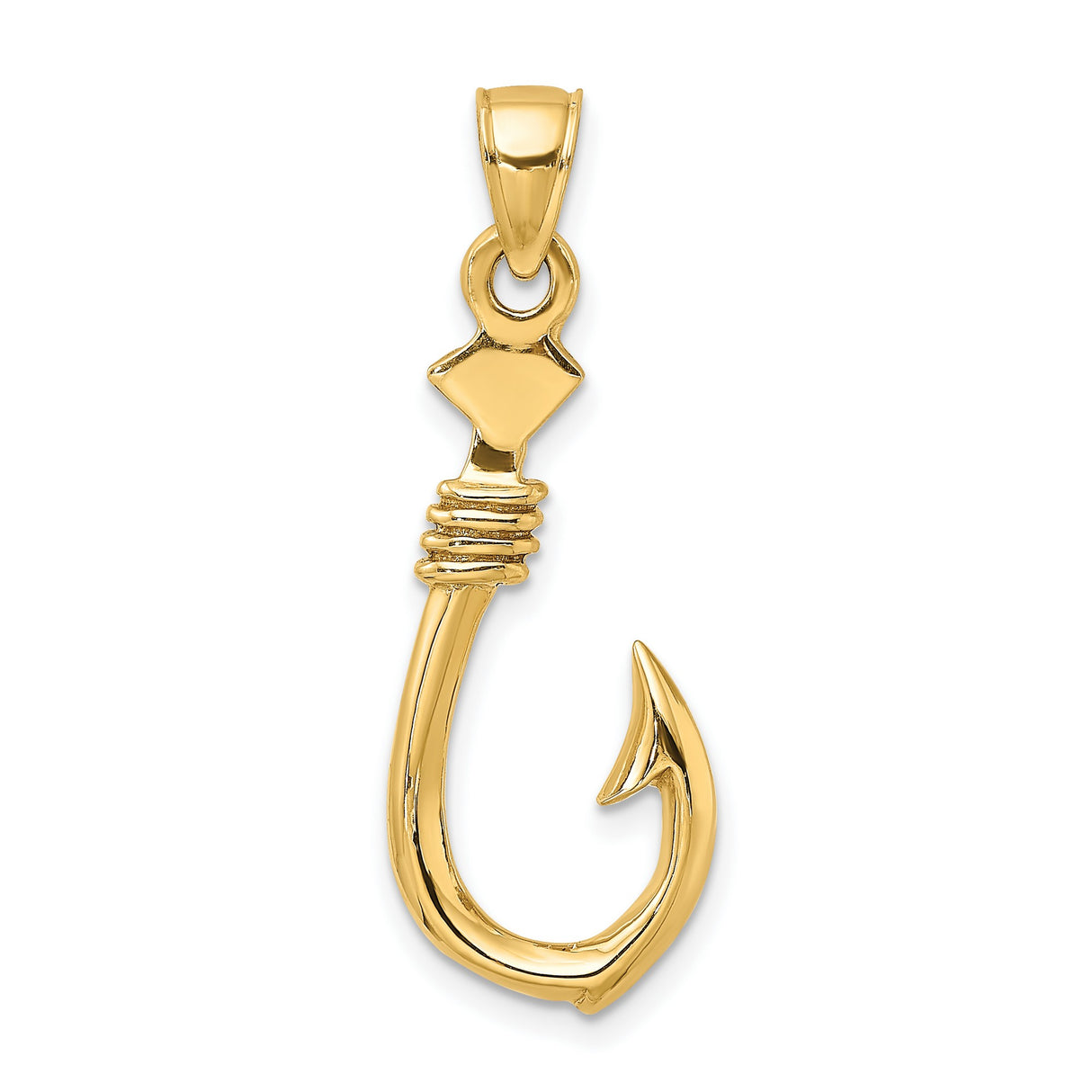 14k Yellow Gold Fish Hook Pendant, Hawaiian Nautical Symbol for Men or Unisex
