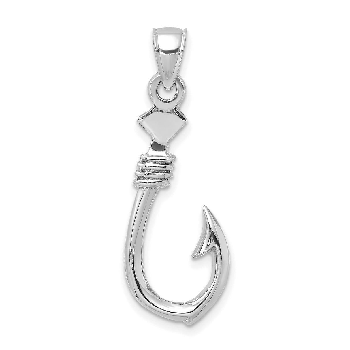 14k White Gold Fish Hook Pendant with Rope Detail, Nautical Symbol for Men