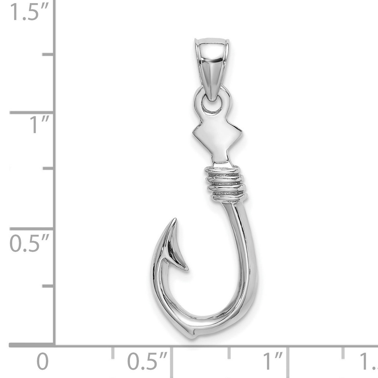 14k White Gold Fish Hook Pendant with Rope Detail, Nautical Symbol for Men