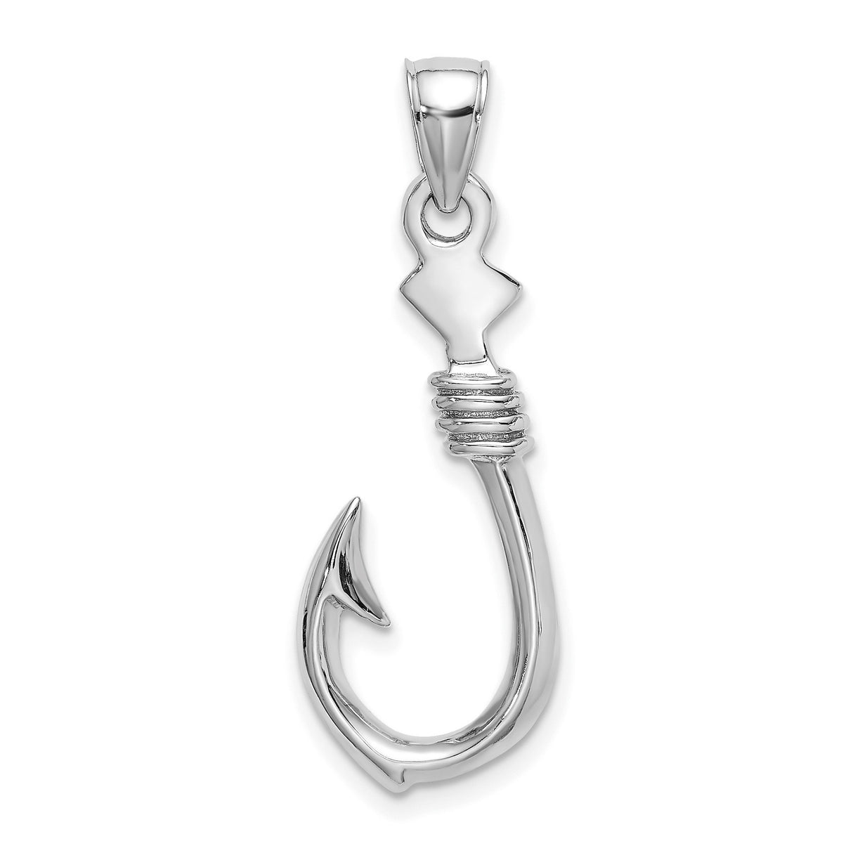 14k White Gold Fish Hook Pendant with Rope Detail, Nautical Symbol for Men
