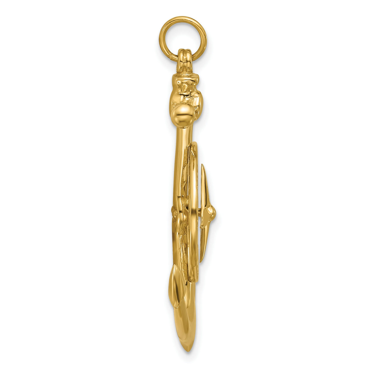 14k Yellow Gold Anchor Compass Pendant, Nautical Theme Symbolizing Direction and Guidance