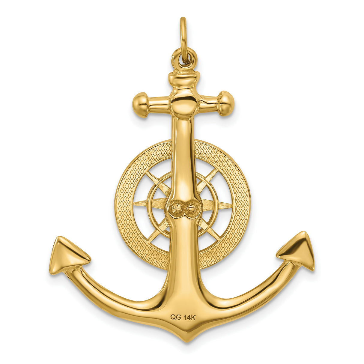 14k Yellow Gold Anchor Compass Pendant, Nautical Theme Symbolizing Direction and Guidance