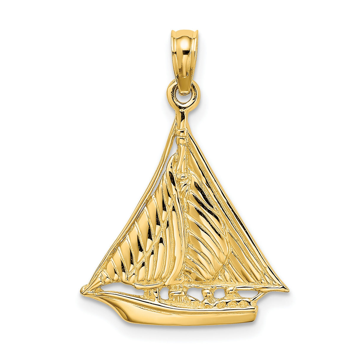 14k Yellow Gold Sailboat Pendant with Openwork Sailing Ship Design, Nautical Theme for Women