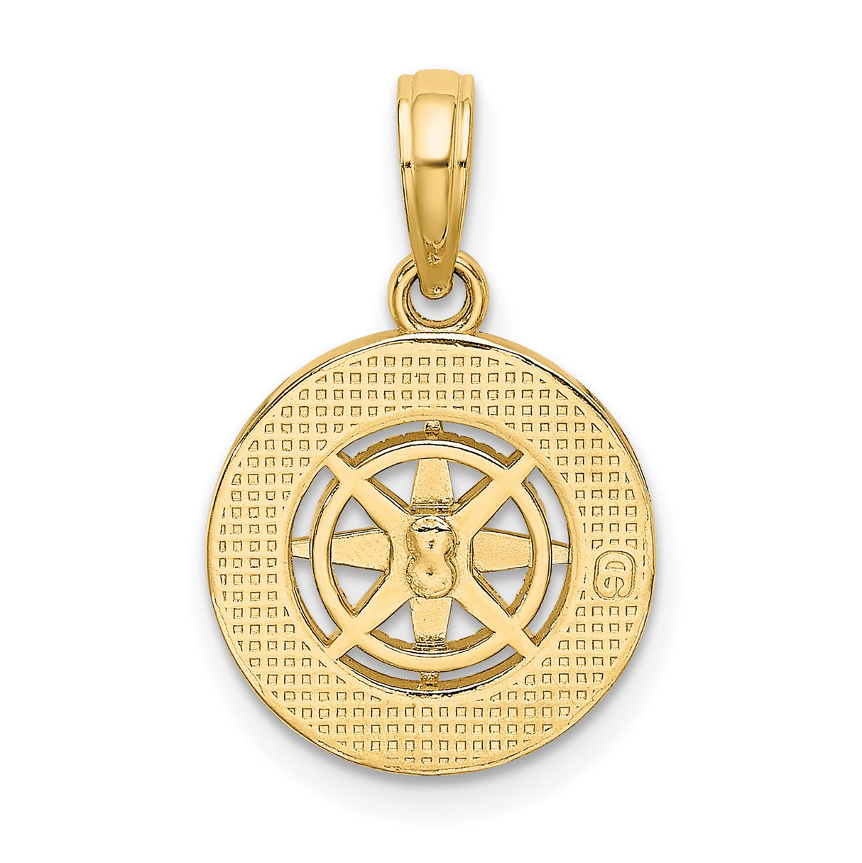 14k Yellow Gold Compass Pendant with Star Compass Rose, Nautical Medallion Design