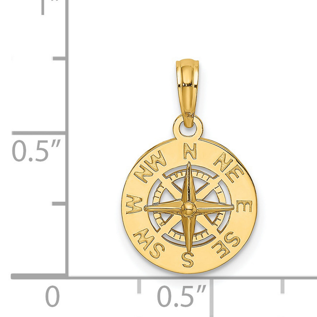 14k Yellow Gold Compass Pendant with Star Compass Rose, Nautical Medallion Design