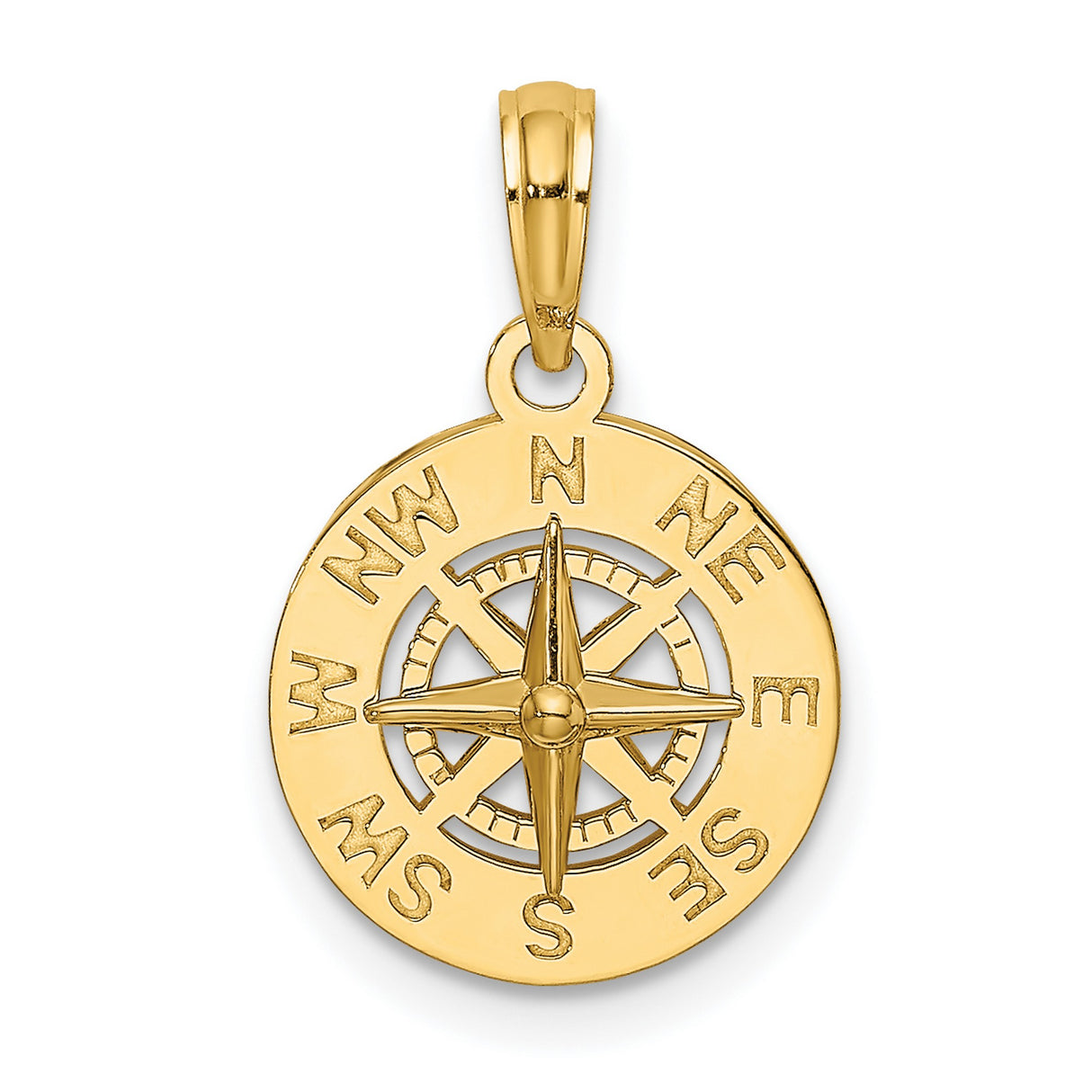 14k Yellow Gold Compass Pendant with Star Compass Rose, Nautical Medallion Design