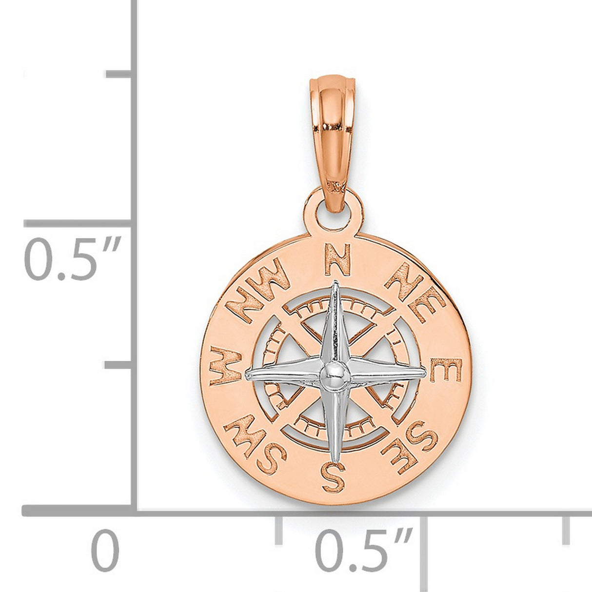 14k White and Rose Gold Compass Pendant with Star Center and Directional Engraving