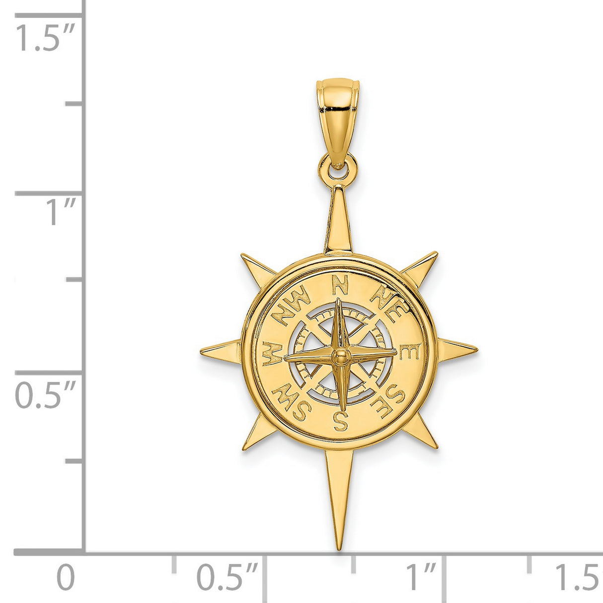 14k Yellow Gold Compass Pendant with Nautical Design and Directional Markings, Unisex Charm