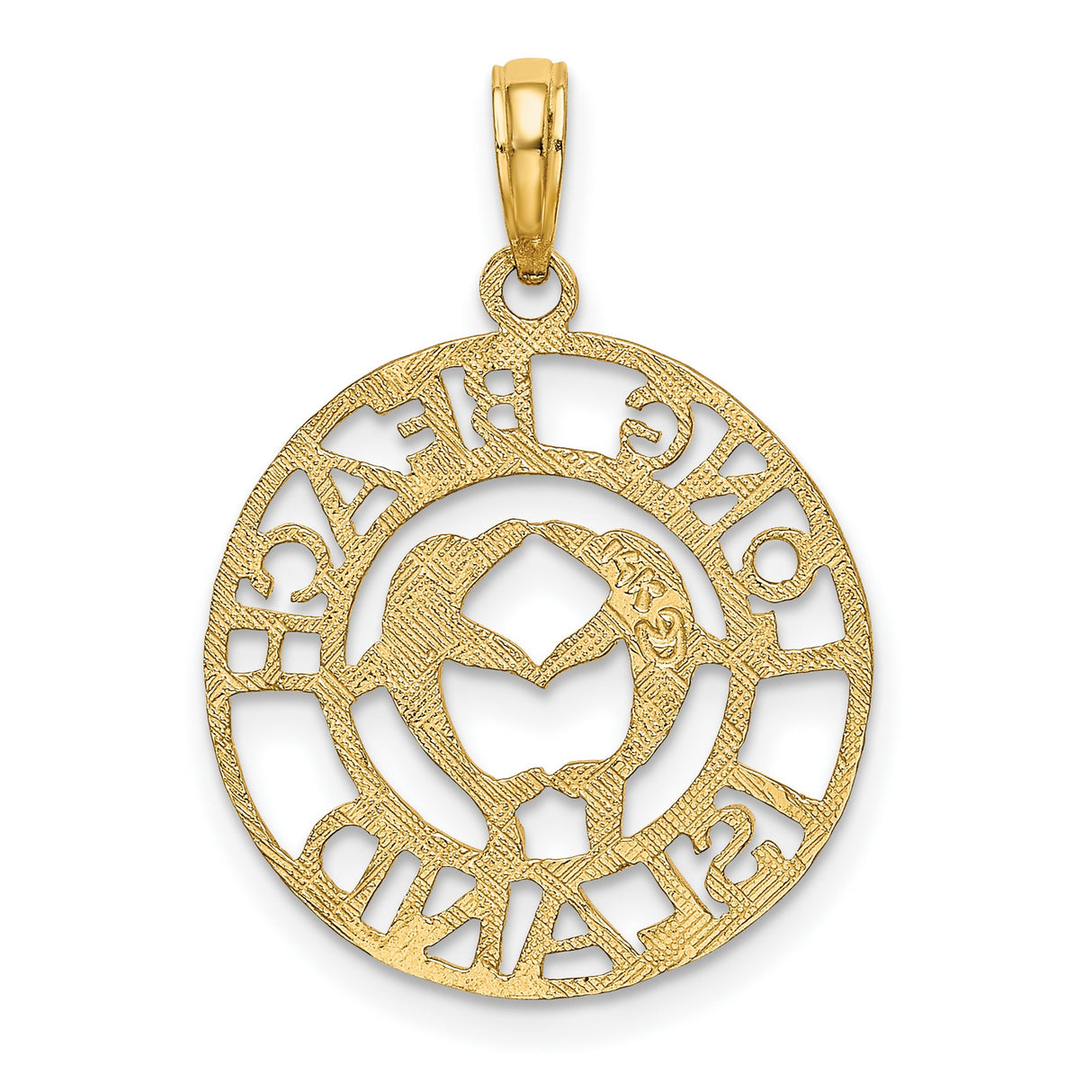 14k Yellow Gold Dolphin Heart Pendant, Nautical Coastal Charm for Women or Unisex Wear