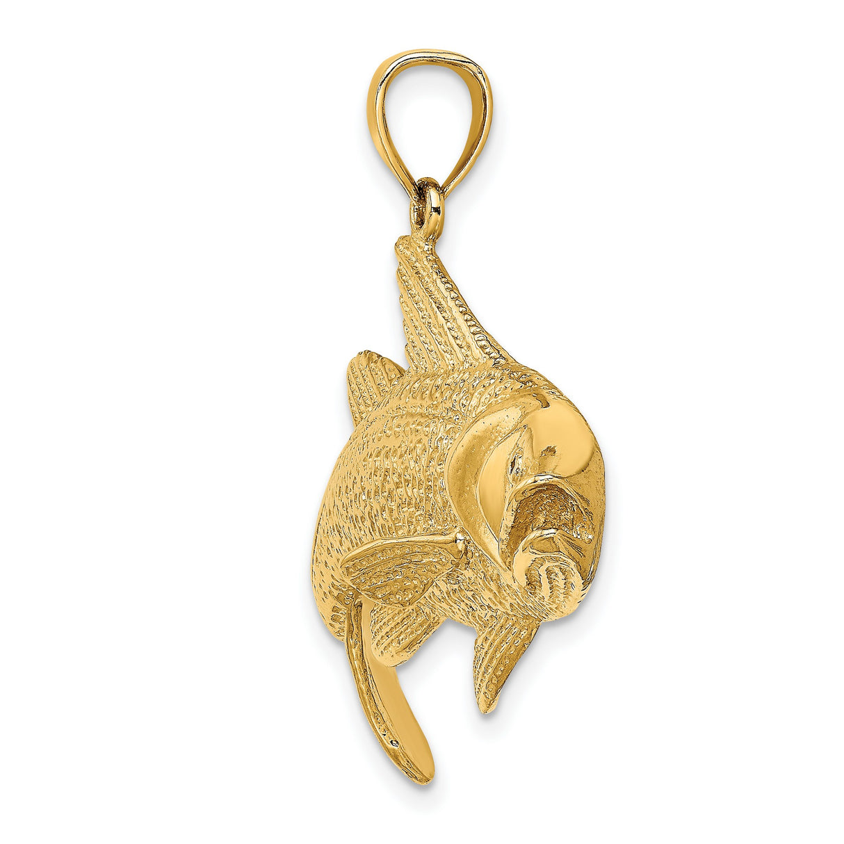 14k Yellow Gold Snook Pendant, Textured Fish Design, Coastal Marine Life Theme for Men and Unisex