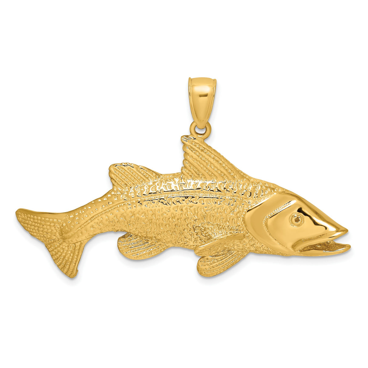 14k Yellow Gold Snook Pendant, Textured Fish Design, Coastal Marine Life Theme for Men and Unisex