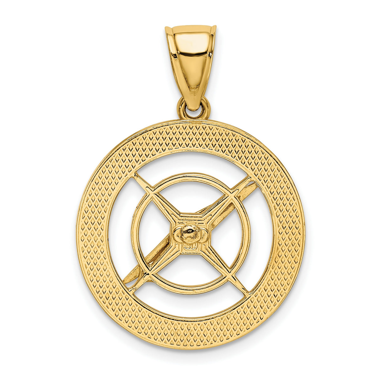 14k Yellow Gold Compass Pendant with Nautical Travel Theme and Directional Design