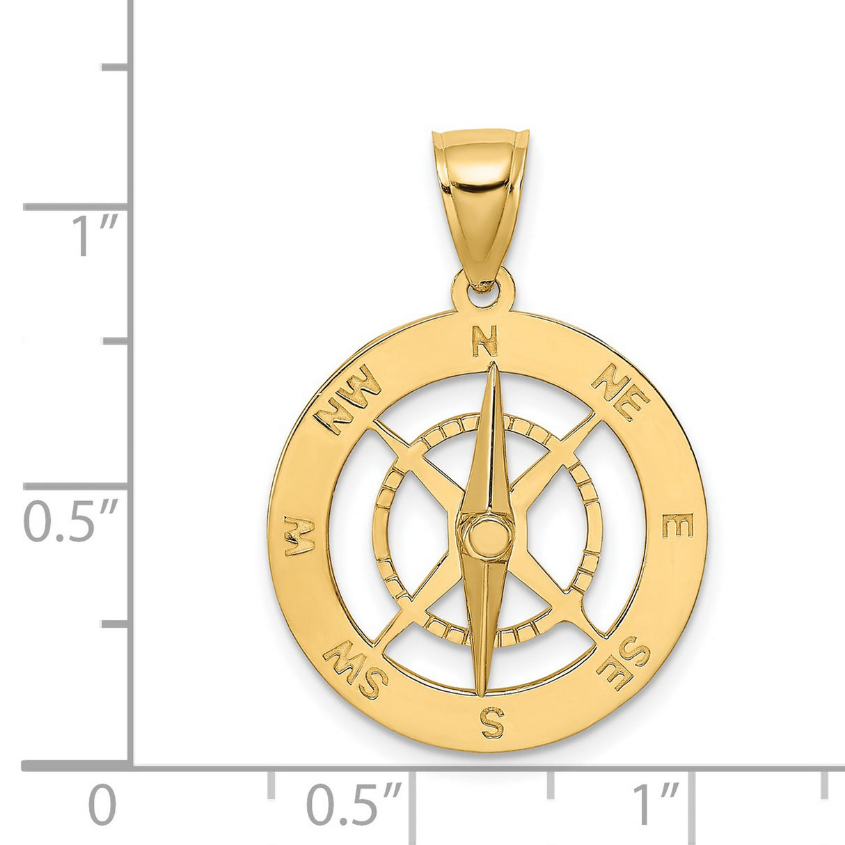 14k Yellow Gold Compass Pendant with Nautical Travel Theme and Directional Design