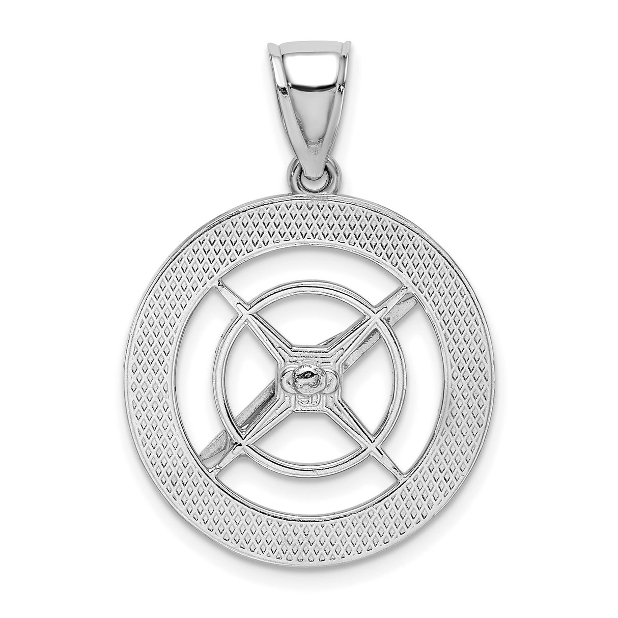 14k White Gold Compass Pendant with North South East West Letters, Nautical Travel Charm