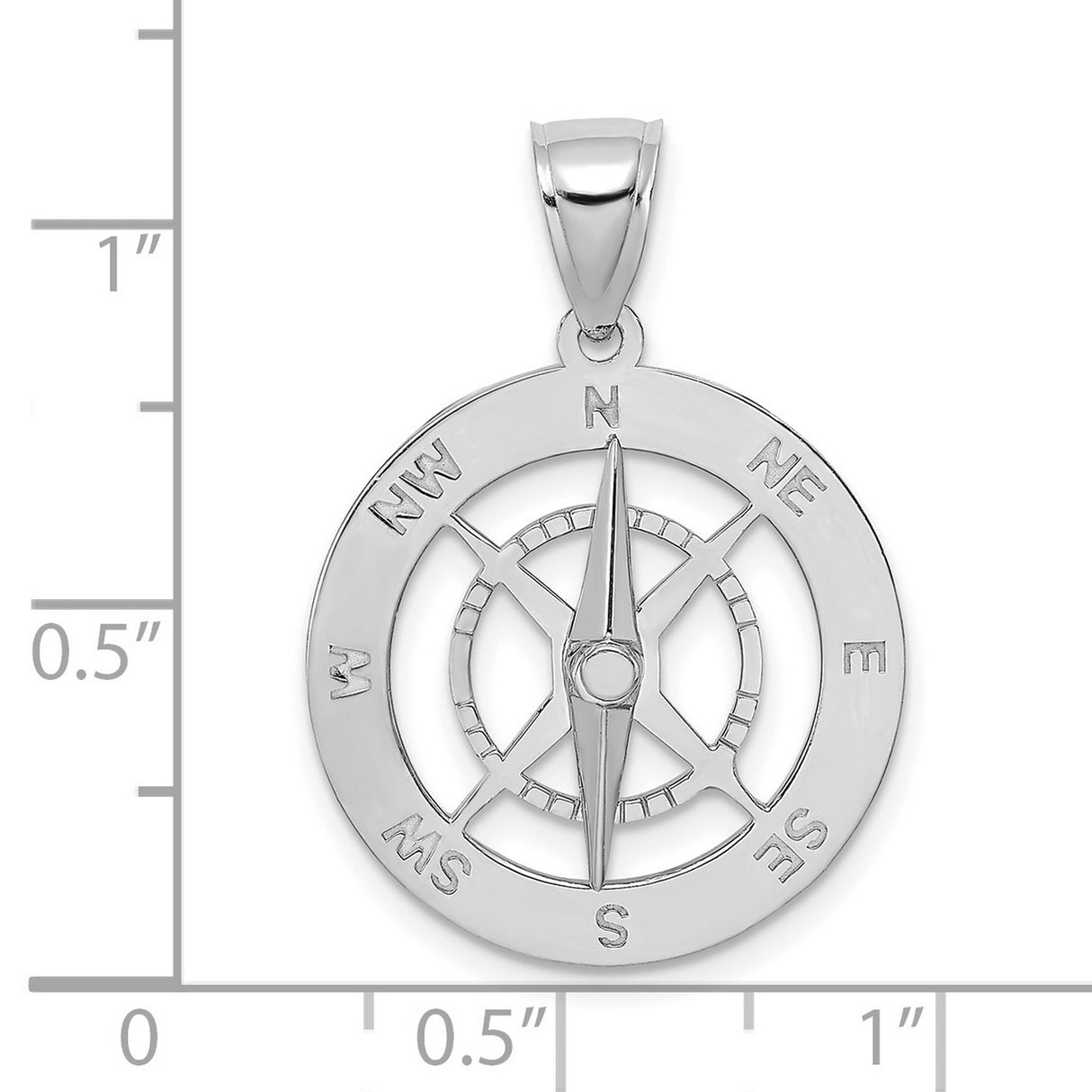 14k White Gold Compass Pendant with North South East West Letters, Nautical Travel Charm