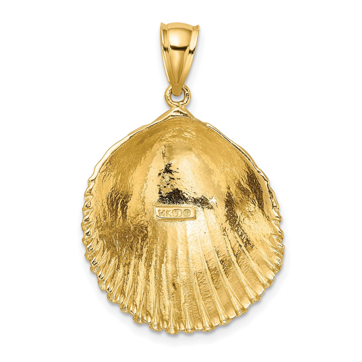 14k Yellow Gold Seashell Pendant with Detailed Scallop Shell Design, Nautical Travel Charm