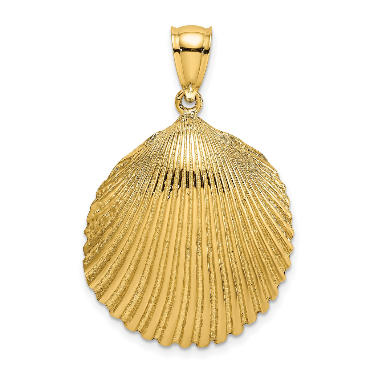 14k Yellow Gold Seashell Pendant with Detailed Scallop Shell Design, Nautical Travel Charm
