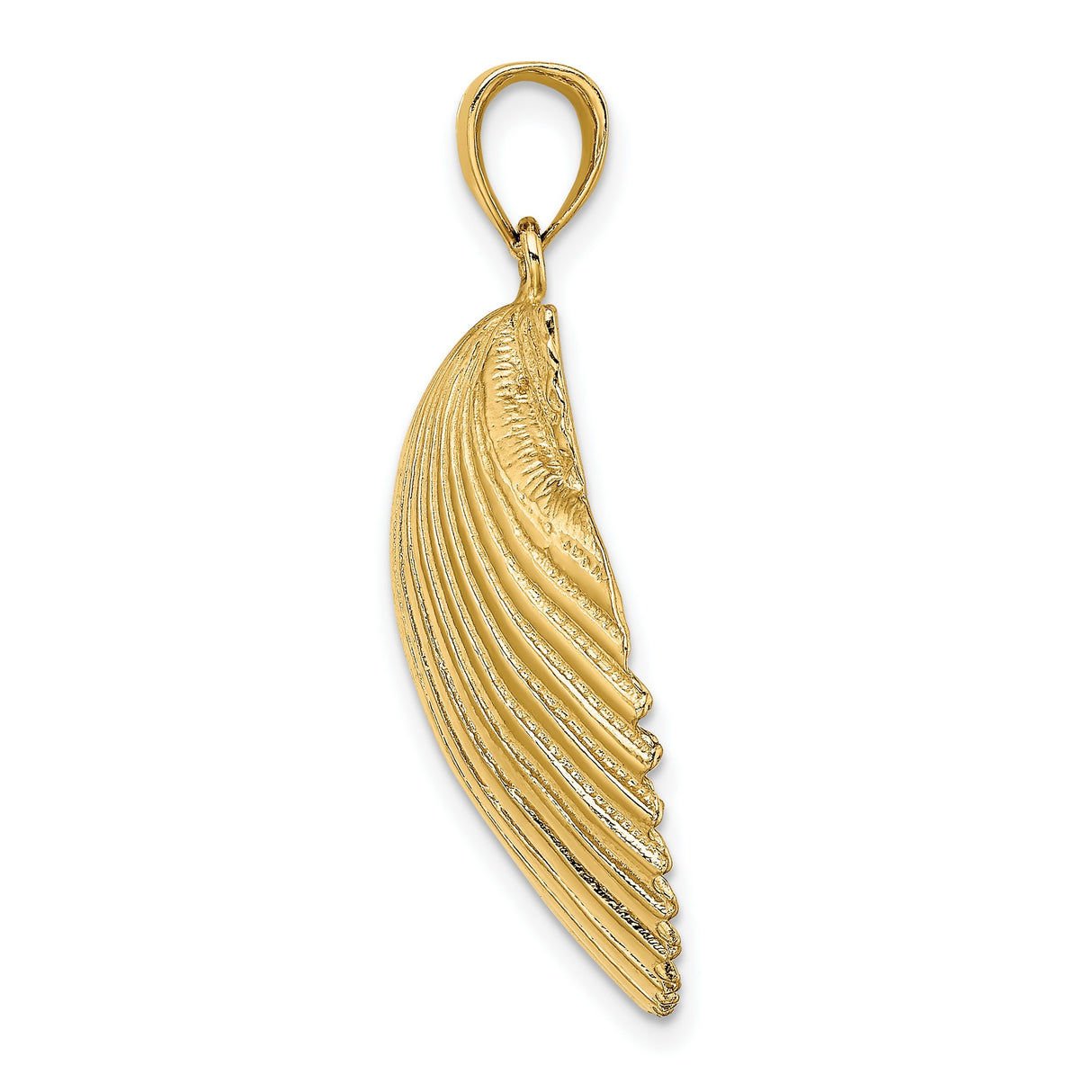 14k Yellow Gold Scallop Shell Pendant, Textured Camino Symbol, Faith and Pilgrimage Charm for Women