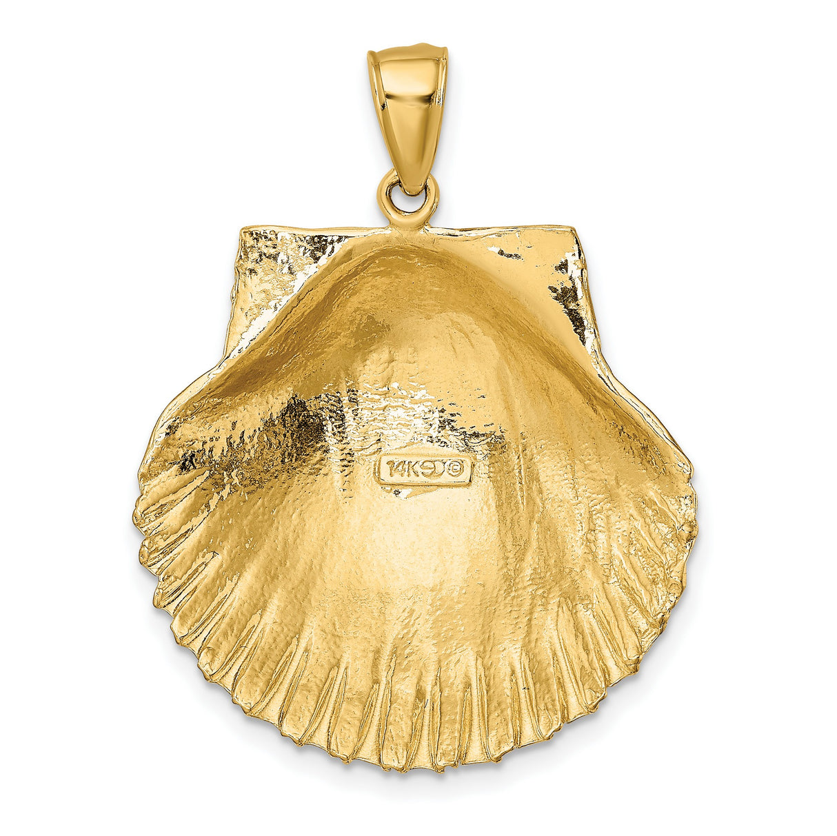 14k Yellow Gold Scallop Shell Pendant, Textured Camino Symbol, Faith and Pilgrimage Charm for Women