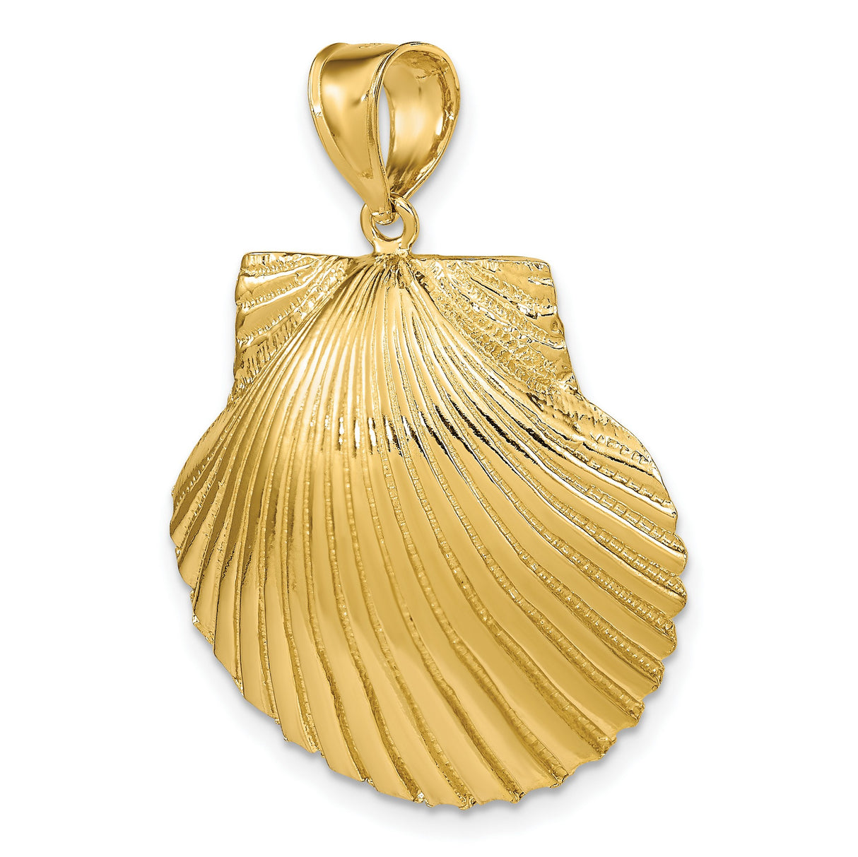 14k Yellow Gold Scallop Shell Pendant, Textured Camino Symbol, Faith and Pilgrimage Charm for Women