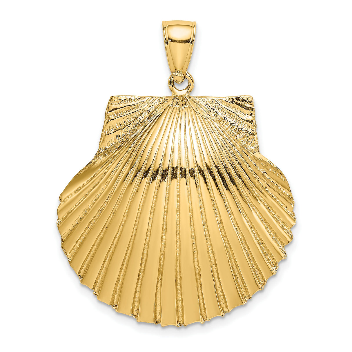14k Yellow Gold Scallop Shell Pendant, Textured Camino Symbol, Faith and Pilgrimage Charm for Women