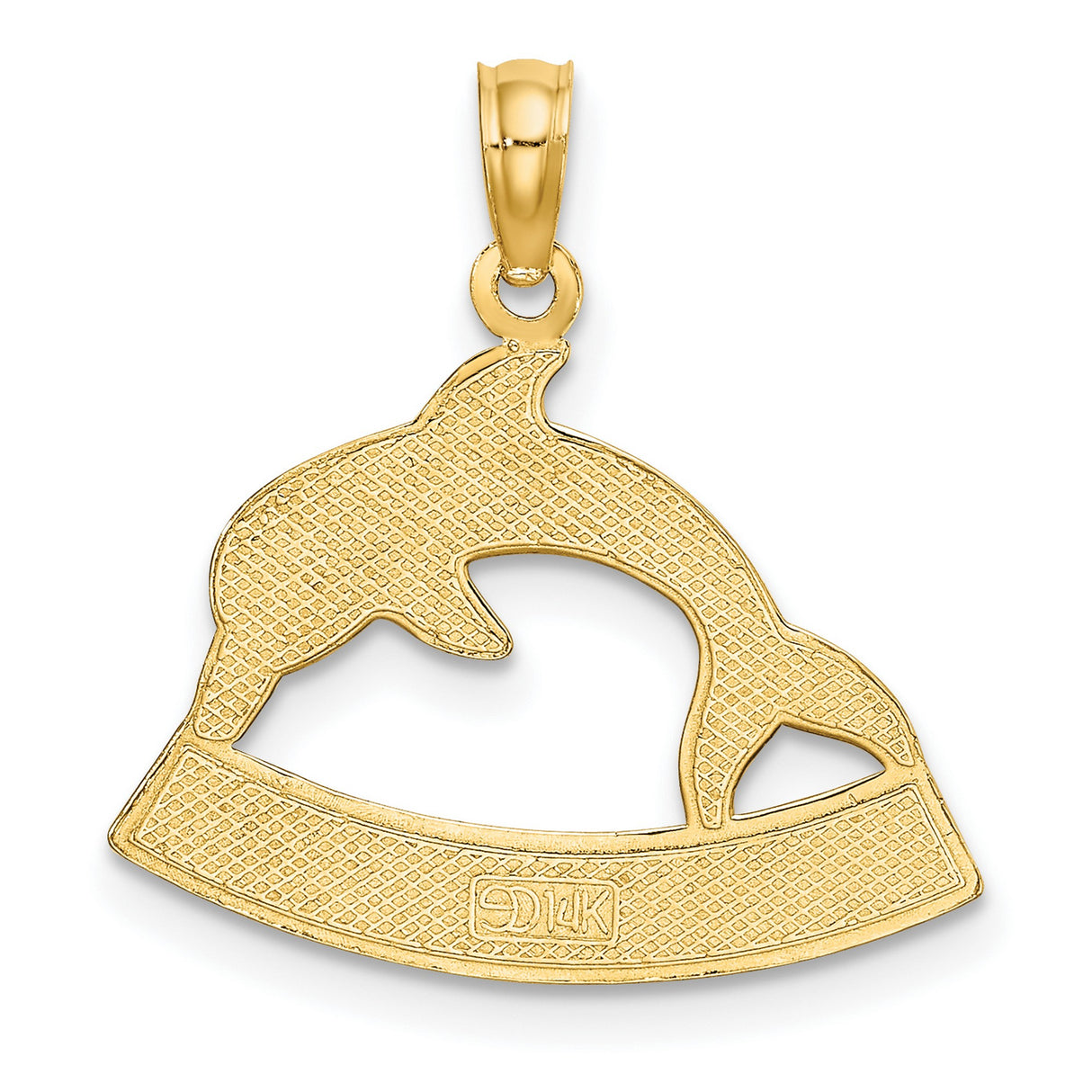 14k Yellow Gold Dolphin Pendant with Bold Hawaii Lettering, Tropical Ocean Charm